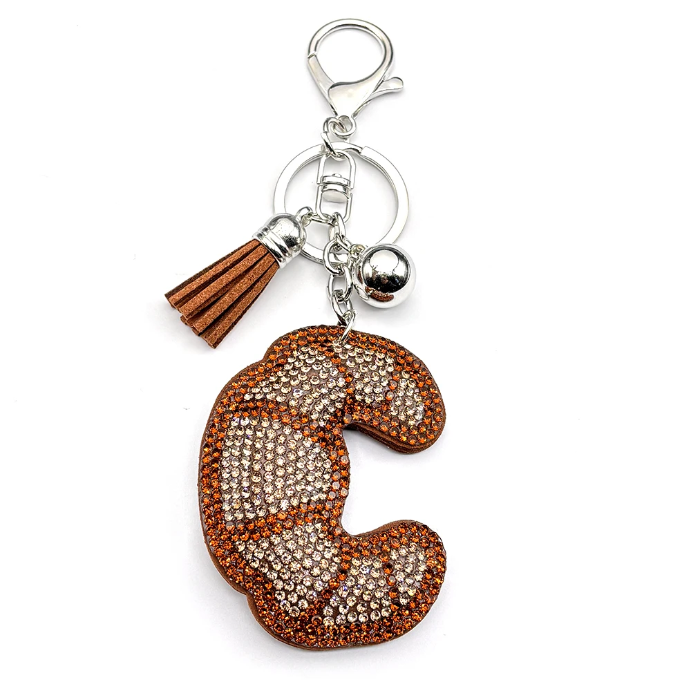 Brauner Croissant-Schlüsselanhänger in C-Form für Damen und Herren, voller Kristallquasten, neues Design, Damen-Handtaschen-Charm, Schlüsselanhänger, Schmuck, Geschenke – Detail 6