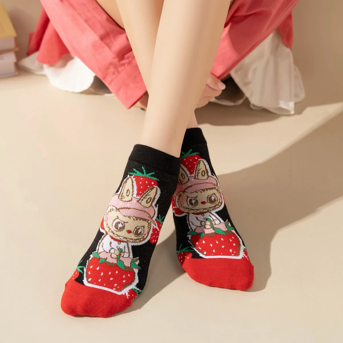 5 Pairs Adult Labubu Socks Cartoon Anime Fall Winter Combed Cotton Socks Men And Women's Warm Short Sock Gifts Average Size