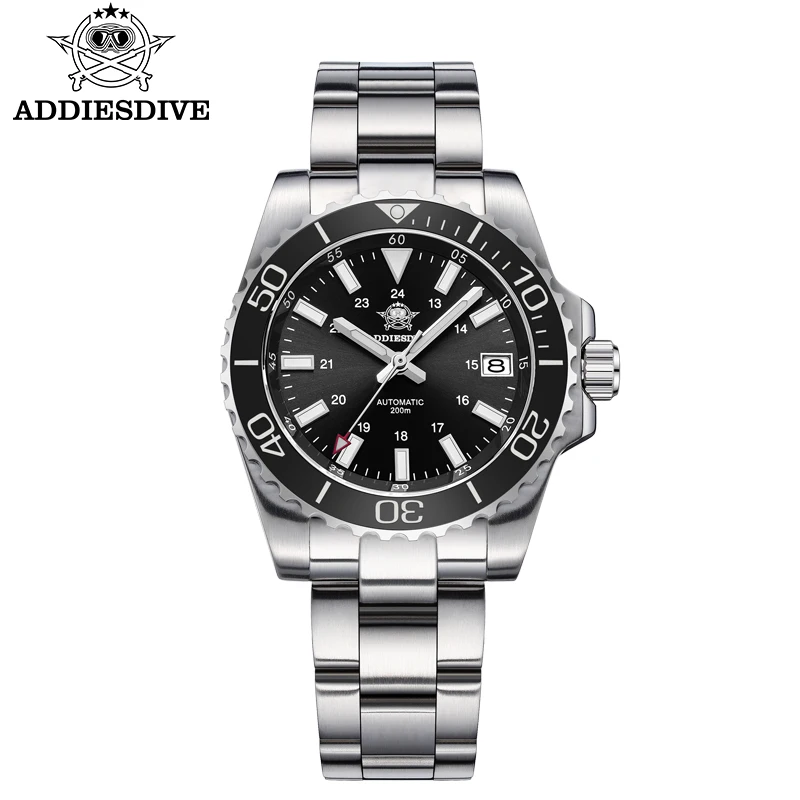 ADDIESDIVE جديد AD2086 ساعات آلية الياقوت الزجاج 200 متر مقاوم للماء ساعة رجالي الفولاذ المقاوم للصدأ مضيئة خمر غواص ساعة