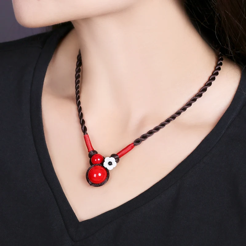 UMQ Ethnic Necklace Women's Pendant Vintage Clavicle Chain Short Pendant Red Student South Korea Classical Chinese Style Jewelry