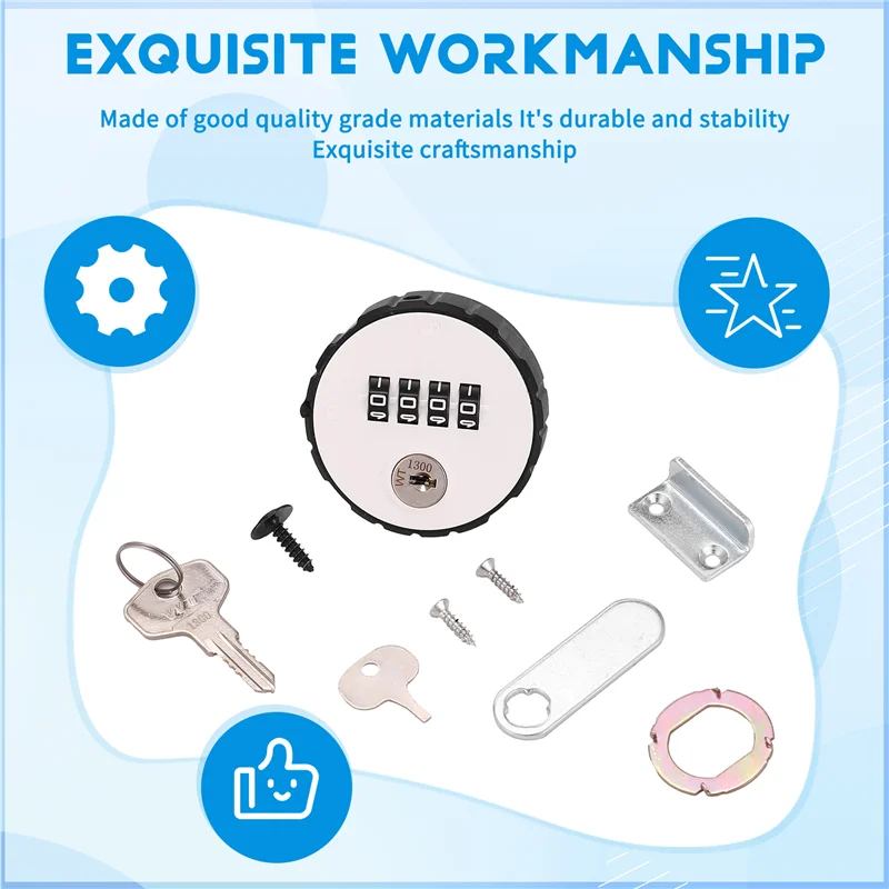 

Combination Cabinet Cam Lock 4 Digital Keyless Drawer Door Gym School Locker With Key Reset