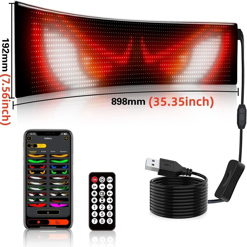 LED Matrix Pixel Panel DIY Programmable Big Size Truck Evil's Eye Light Flexible Display 5VUSB Bluetooth APP Car Window LED Sign