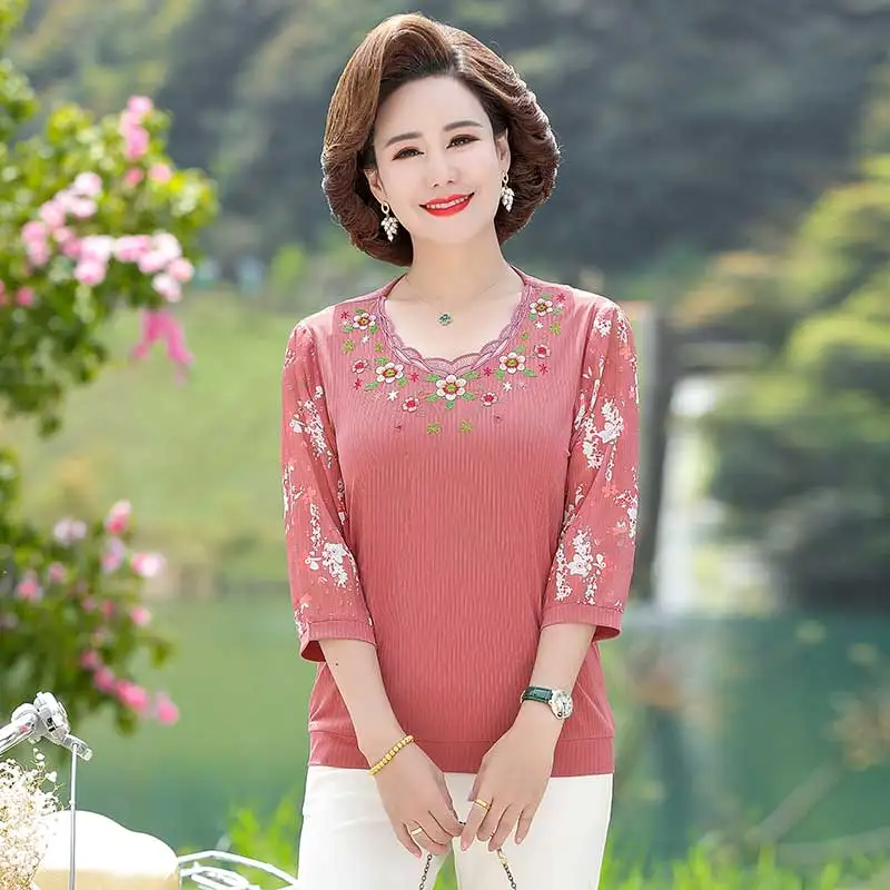 Women Spring Summer Blouses Shirts Lady Fashion Casual Half Sleeve Embroidery Blusas Tops