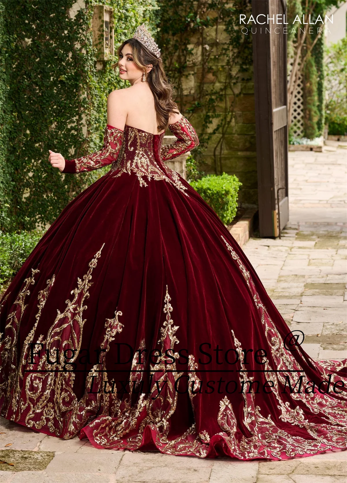 Customized Burgundy Velvet Quinceanera Dresse Luxuly Embroidery Sweetheart collar Detachable sleeves Vestidos de novia