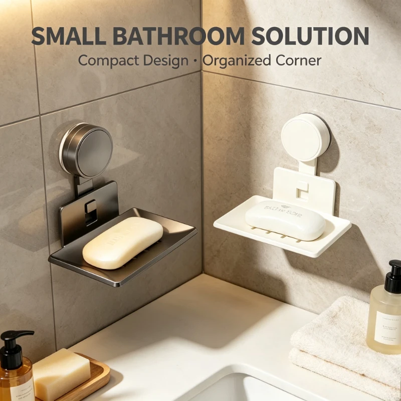 No Drill Suction Cup Metal Soap Holder Wall Mounted Drain Soap Dish Removable Bathroom Soap Storage Rack Shower Accessories
