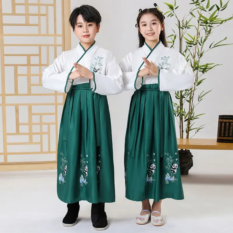 

New Kids Hanfu Set - Chinese Traditional Scholar Costume Confucian Performance Dress for Boys/Girls Ages 3-12