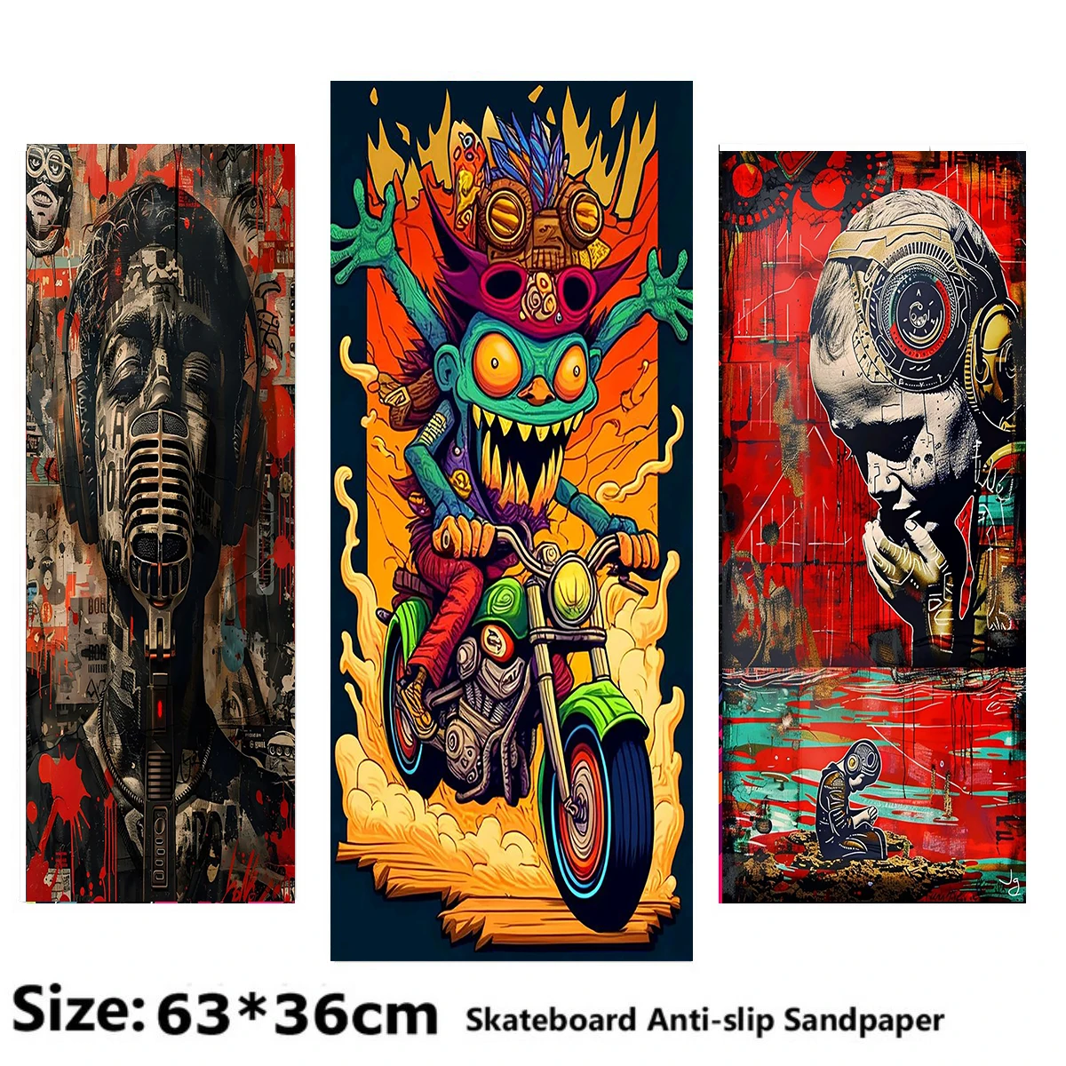 Singing Boy Riding a Motorcycle Pattern Electric Scooter Anti-slip Sticker Sandpaper Skateboard Grip Tape Sheet 63*36cm