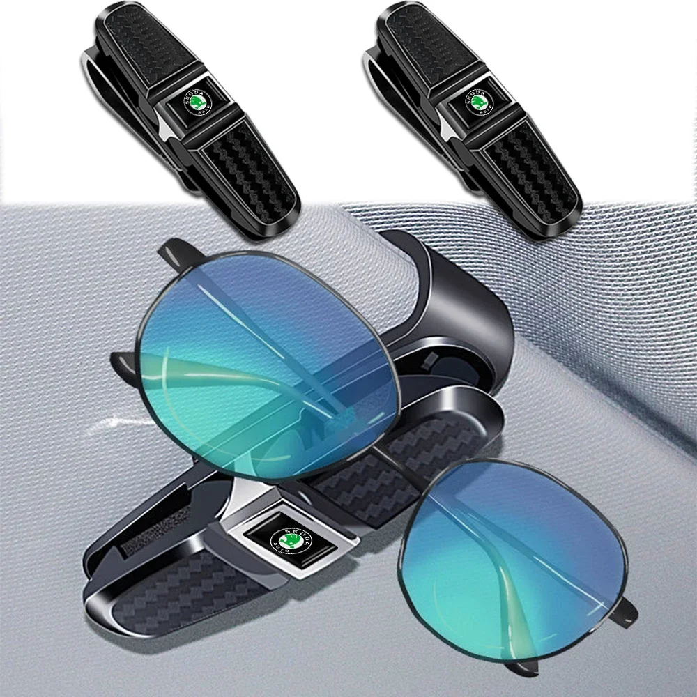 Car Sun Visor Clip 360 Rotation Sunglasses Ticket Card Clamp For Skoda Octavia A5 A7 Fabia Superb rapid yeti Kodiaq Accessories