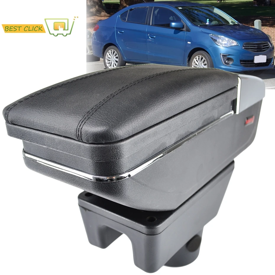 Storage Box For Mitsubishi Mirage 2014 - 2018 Arm Rest Rotatable Armrest Black Leather 2017 Car Styling Decoration