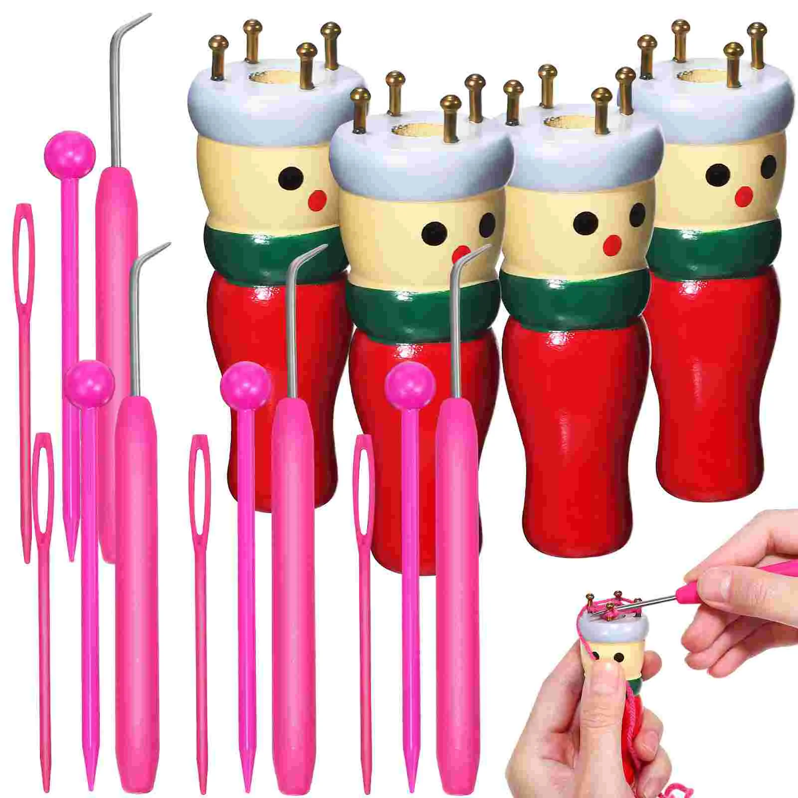 

4 Pcs Knitting Dolly Helper Knitted Puppet Set Machine Wooden Sewing Tools Weaving Loom Kit