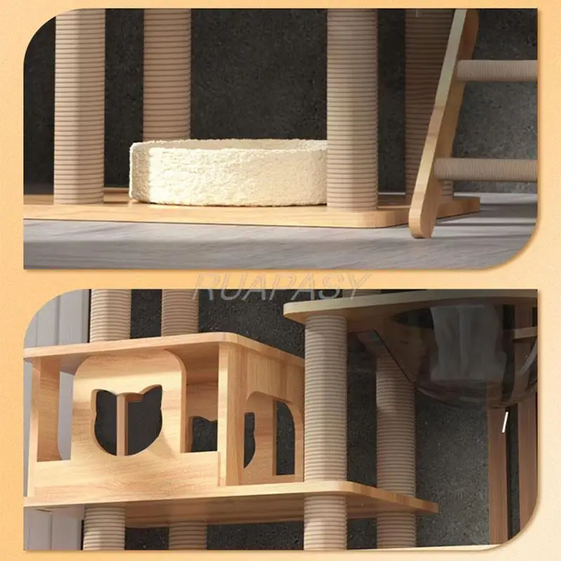 Imagem -03 - Multi-level Wood Cat Tree Shelf Jumping Platform Poleiro Acolhedor Nest Scratcher Tower Arranhando Brinquedos de Escalada Post Condo