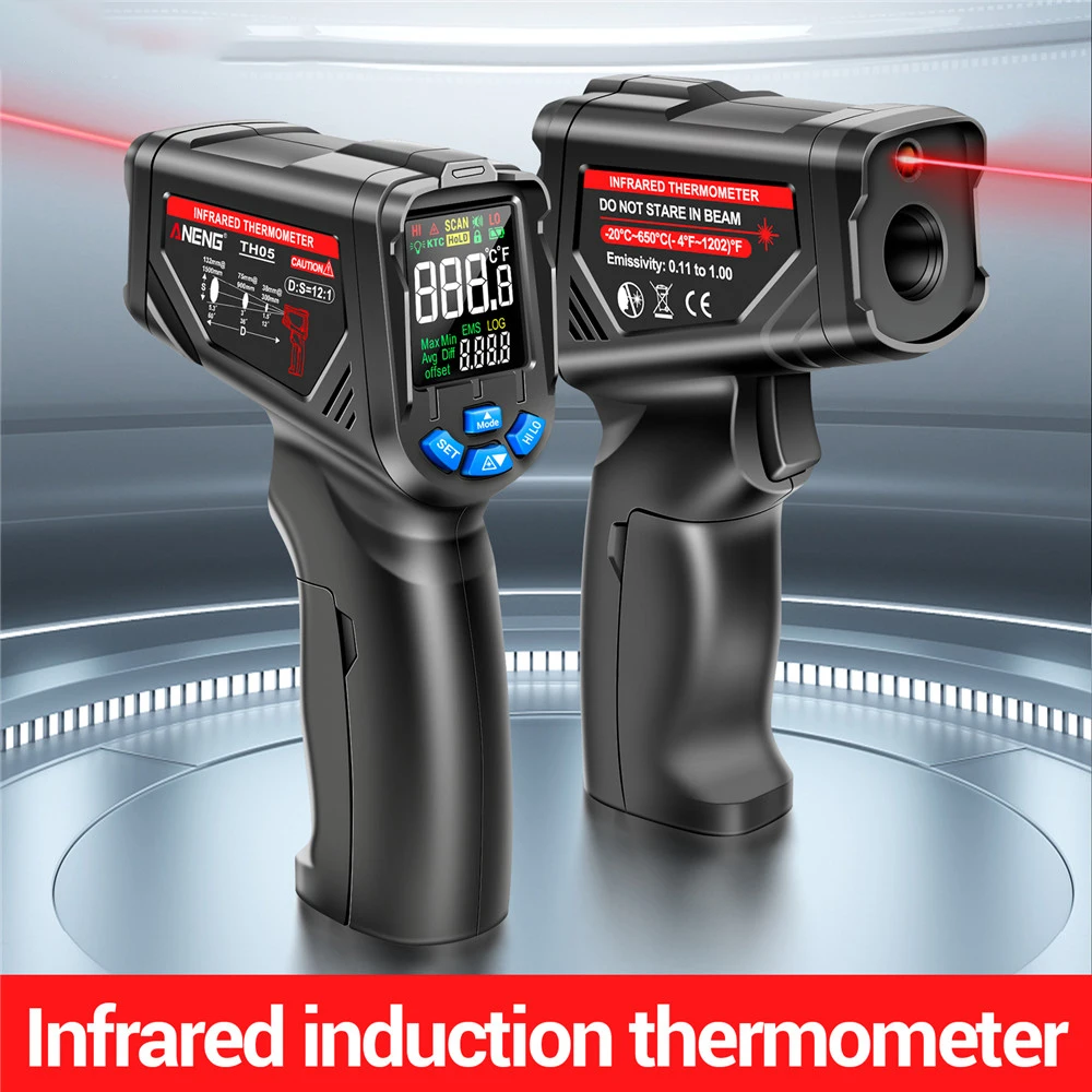 ANENG TH105 Infrared Digital Thermometer Laser Temperature Meter -20~650℃ Non-contact Tempetature Gun with VA Rev Tools