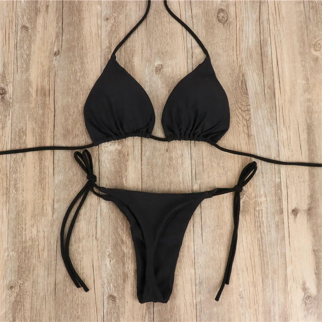 Neuer sexy gepolsterter Neckholder-Bikini Damen-Badeanzug zweiteiliger Bikini-Set mit Tanga-Badehose Badeanzug für Damen V2478B – Detail 26