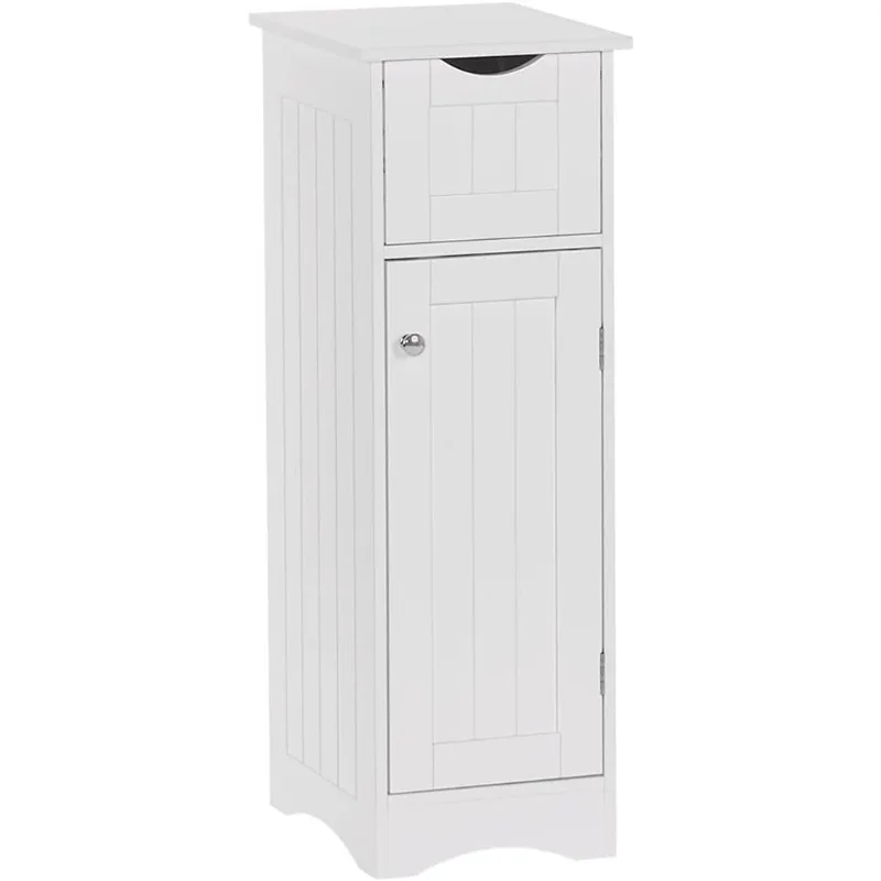 Ashland Slim Linen Cabinet with Drawer - White - Narrow Storage Cabinet for Bathroom Slim Storage with Drawer