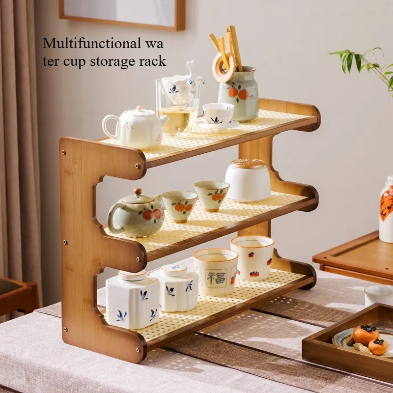 

Desktop Antique Display Shelf, Mini Tea Set Organizer for Cups & Pots,Chinese Style Curio Cabinet, Tea Ceremony Decoration Stand