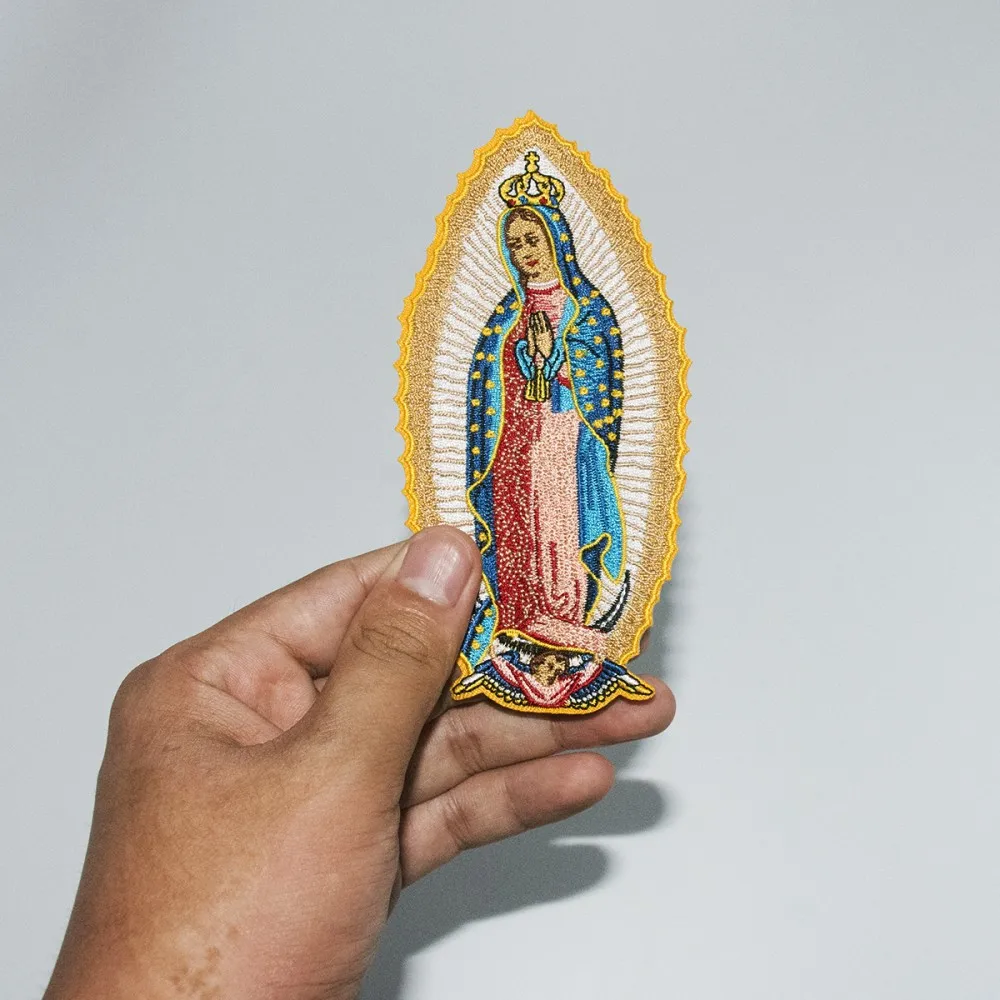 Virgin Mary Embroidery Patches Marie Fashion Goddess Emblem MC Motorcycle Biker Applique Iron on for Dress Jeans Backpack DIY