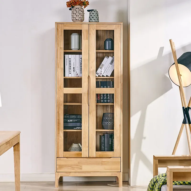 for Nordic All Solid Wood Bookcase 2 Door 3 Door Modern Simple Small Apartment Multi Functional Economical Storage Cabinet