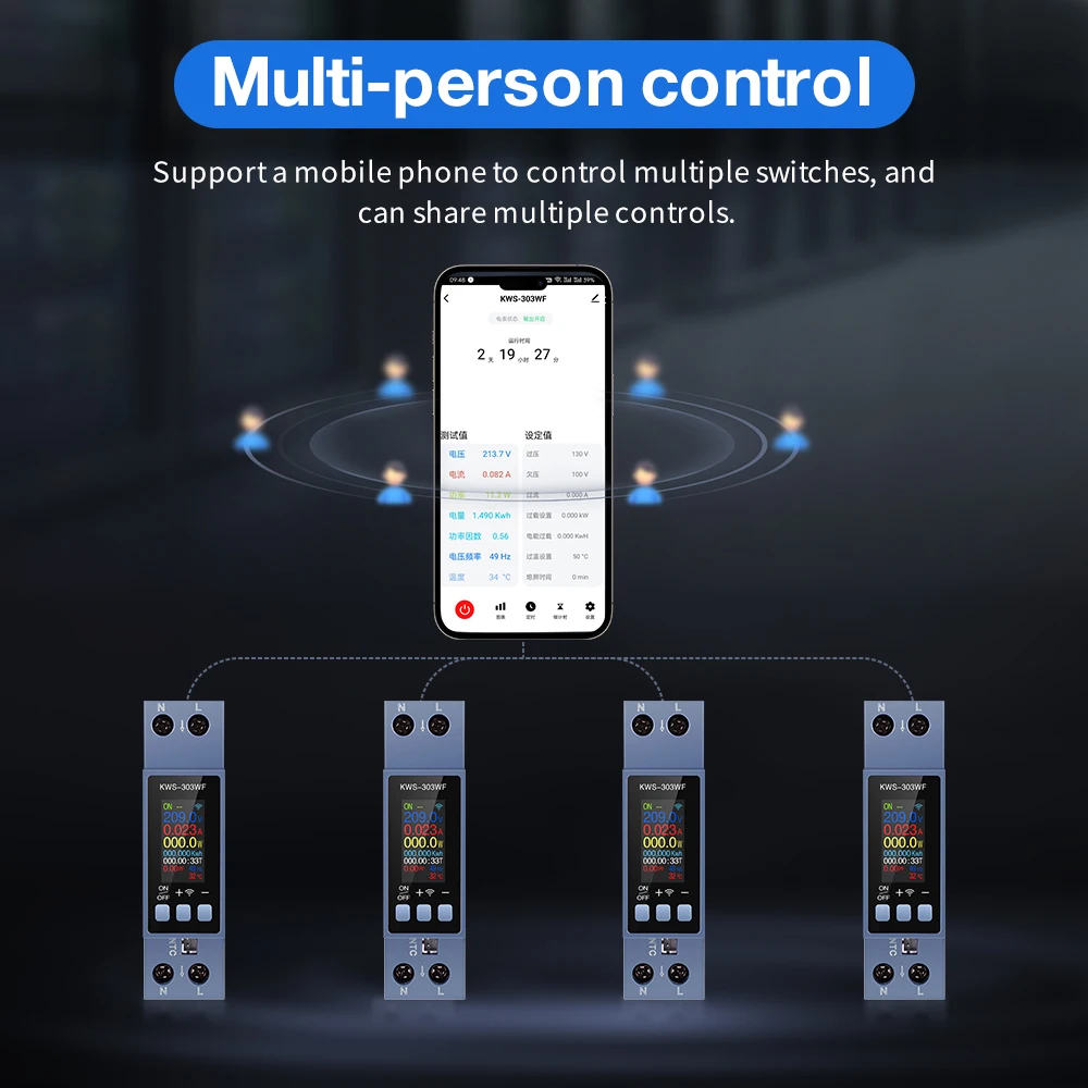 8 in1 Din السكك الحديدية التيار المتناوب رصد التيار المتناوب 100-290 فولت/40A الطاقة مقياس الطاقة الجهد الحالي عامل الطاقة النشط كيلوواط ساعة التردد الكهربائي متر