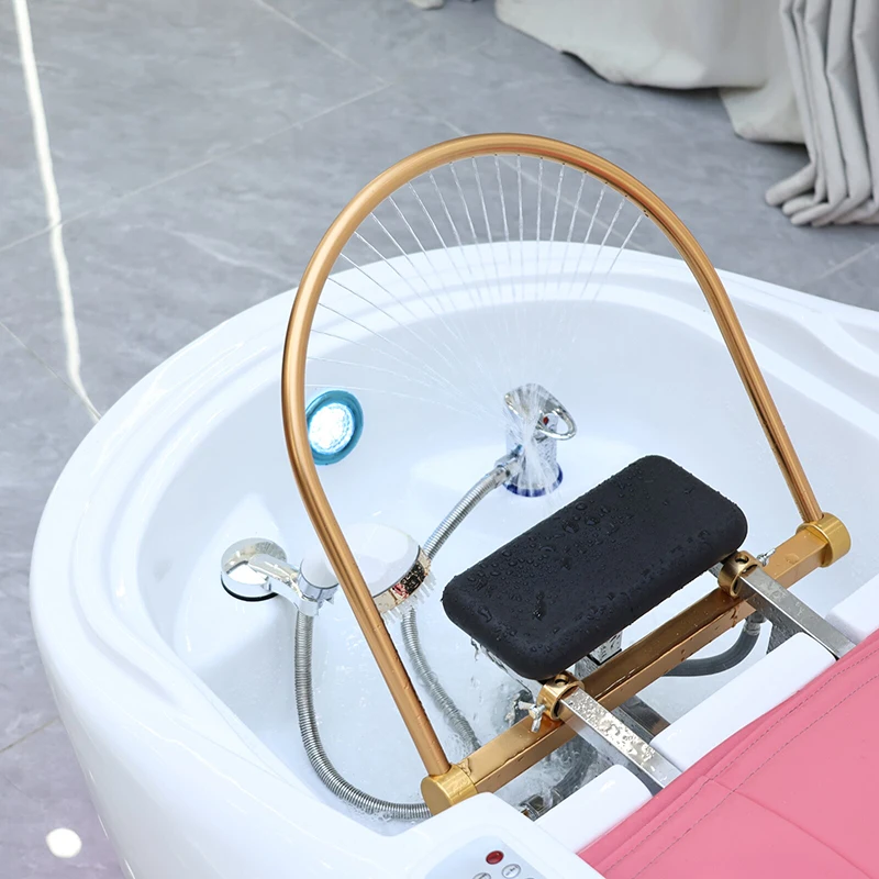 High Quality Barber Shop Furniture Water Circulation Shampoo Chair Bed Luxury Human Touch Massage Washing Bed with Lights