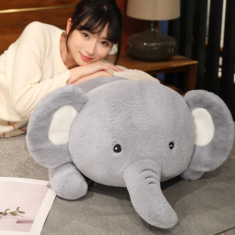 60-120cm Cartoon Giant Round Lying Elephant Plush Doll Pillow Fat Animal Plush Doll Home Decoration Gift For Girlfriend