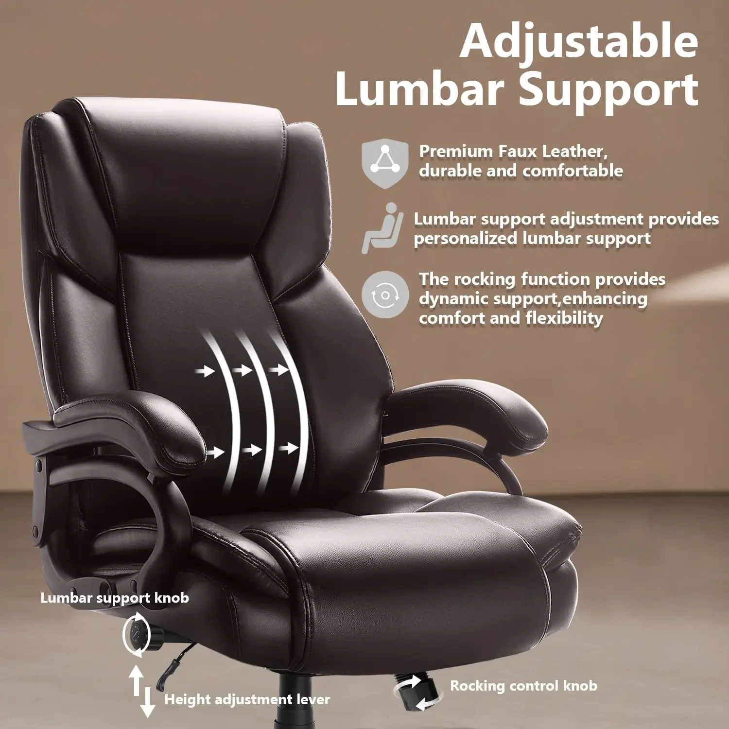 [سعر مخفض! ] كرسي مكتب كبير وطويل بوزن 500 رطل، كرسي شديد التحمل للأشخاص الثقيلين، دعم قطني مريح قابل للتعديل Exec