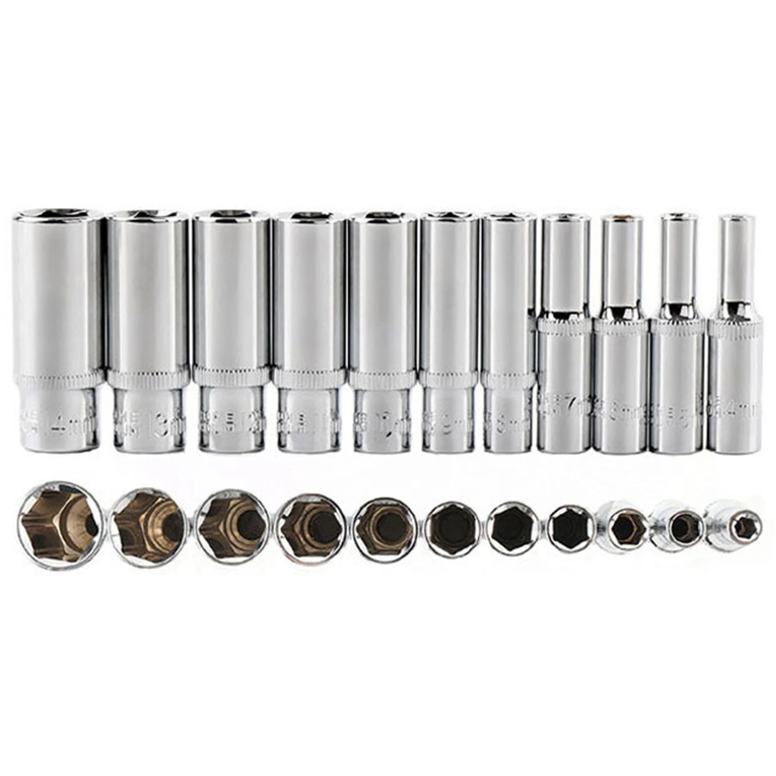 

11PCS 1/4" Drive Deep Socket Set 4mm -14mm CRV Hand Tools 6 Point Long Socket Hex Repair Tool for Torque Spanner Ratchet