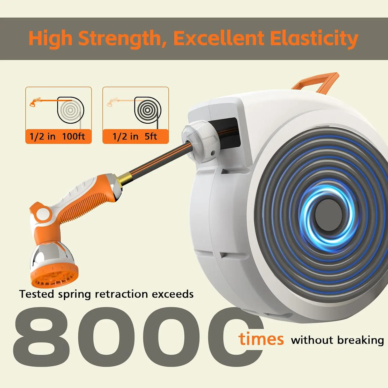 Garden Hose Reel 100ft, Wall Mounted Retractable Water Hose Reel With 180 Degree Swivel Bracket, Heavy Duty Automatic Roll Up Hose Organizer, Ten Pattern Spray Nozzle For Yard Car Washing view 3