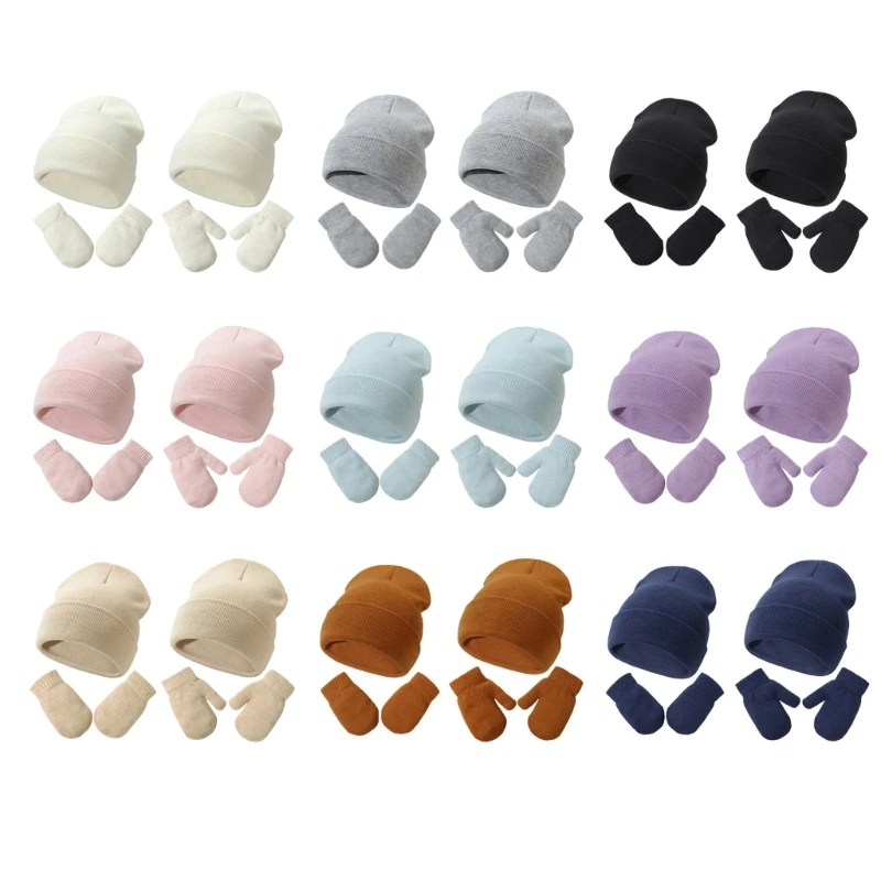 

Детские товары, зимняя шапка, комплект перчаток, однотонная теплая вязаная шапка, комплект перчаток для маленьких девочек и