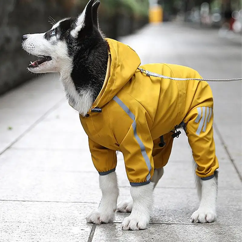 Dog Rain Jacket Waterproof Reflective Hooded Pet Rain Jacket 4 Legs Clothes Rain Poncho Jacket For Small Medium And Large Dogs