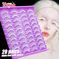 20Pairs White False Eyelashes Halloween Party Cosplay Creative Makeup Faux Mink Lash Soft Wispy Natural Long Eyelashes Extension