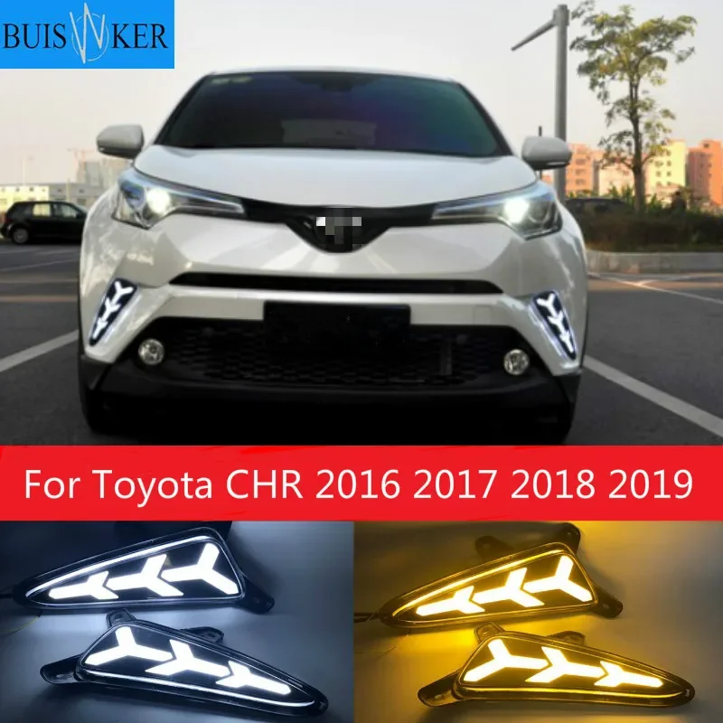 

2 x DRL дневные ходовые противотуманные фары желтый указатель поворота для Toyota CHR 2016 2017 2018 2019