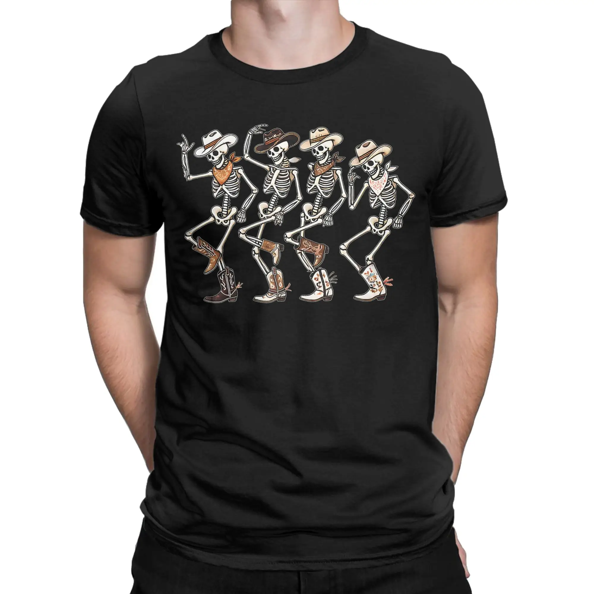 Men Women's T-Shirts Dancing Skeleton Cowboy Western Country Rodeo Halloween Cool Cotton Tee Shirt T Shirts O Neck Clothes