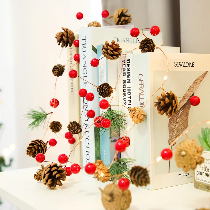 Creatieve Decoratieve Licht Dennenappel Dennennaald Bel Rode Fruit Decoratieve Light String Battery Box Indoor Led Light String