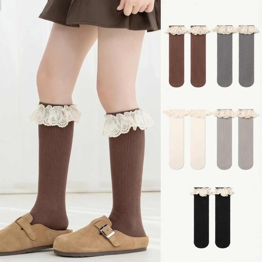 1/5 Pairs Kids Socks for Baby Girls 2026 New Children Princess Lace Ruffle Stocking Soft Cotton Baby Socks Fashion 0-8 Years