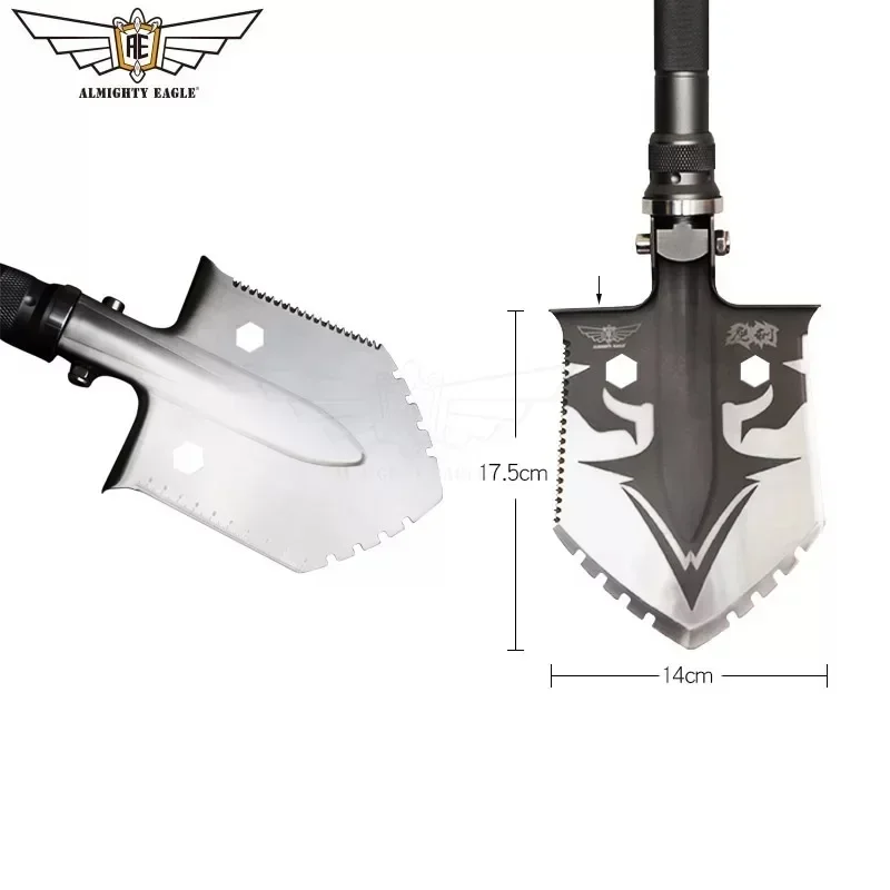 เครื่องมือขุดเหล็กคาร์บอนเครื่องมือขุดสวน Survival Shovel พร้อมมีดไขควงและเข็มทิศ