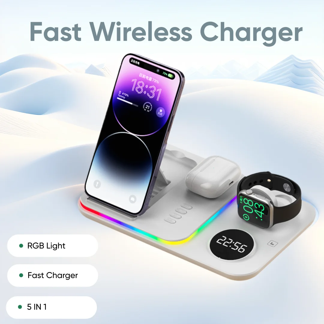 

2025 RGB Light Wireless Charger with Alarm Clock,for iPhone 11 13 15 16, Samsung S23/S24/S25 Ultra, iWatch Series Airpods Pro