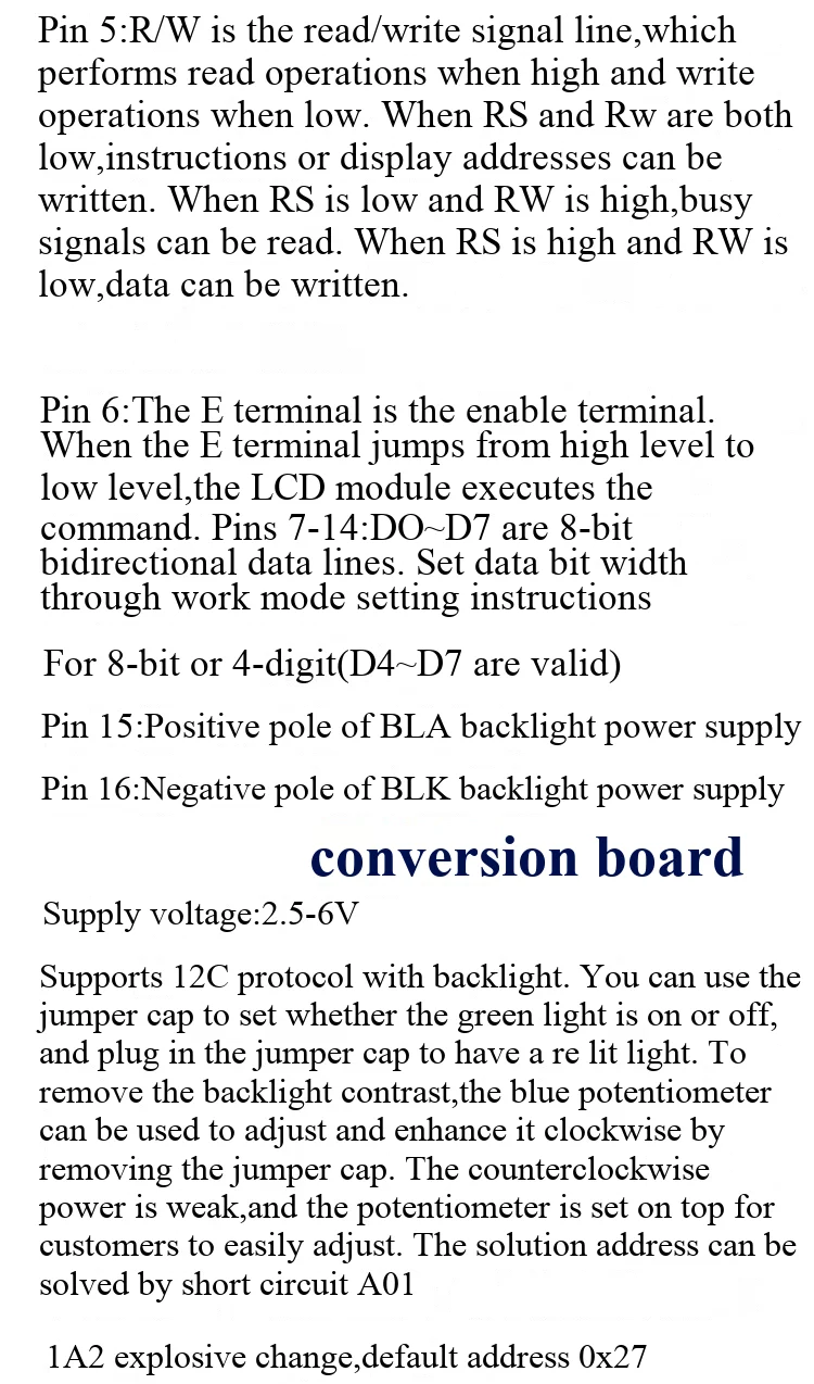 Blau/Gelb-Grüner Bildschirm 1602A/2004A/12864B LCD-Bildschirm 5V LCD mit Hintergrundbeleuchtung IIC/I2C – Detail 6