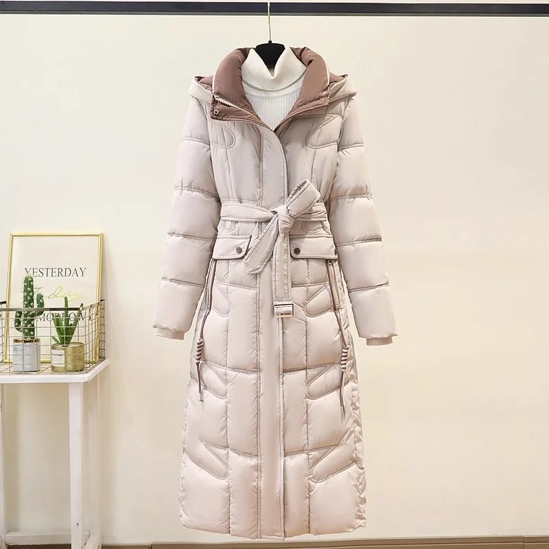 2025 hiver à capuche épais pardessus grande taille taille ample mi longue doudoune en coton femmes élégant mince Parkas manteau w1311