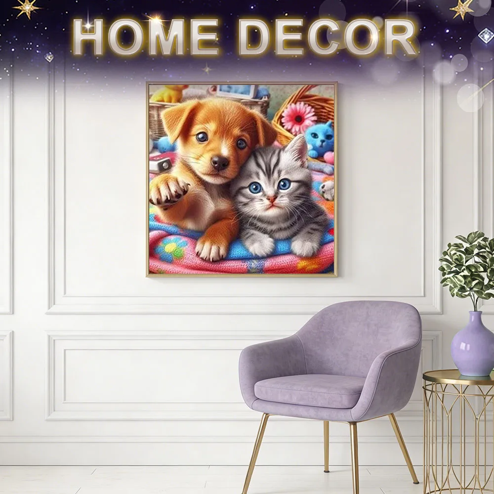 HUACAN 5d Diy Diamond Mosaic Cat Dog Animal Flower Handicrafts Diamond Painting Full Kits Rose Flower Home Decor Gift Art view 3