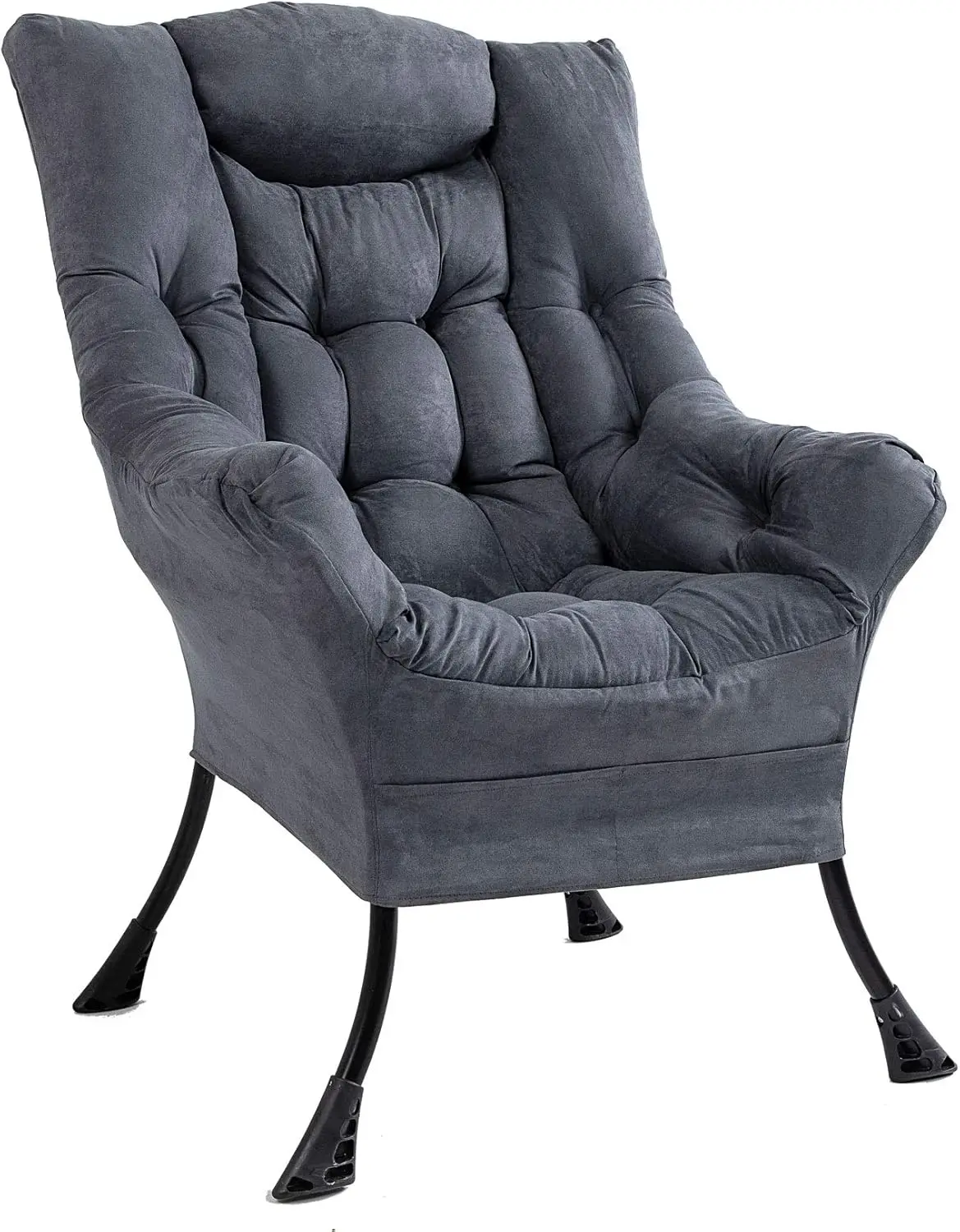 

Soft Accent Chair Living Room Upholstered Single Armchair High Back Lazy Sofa (Cool Grey)