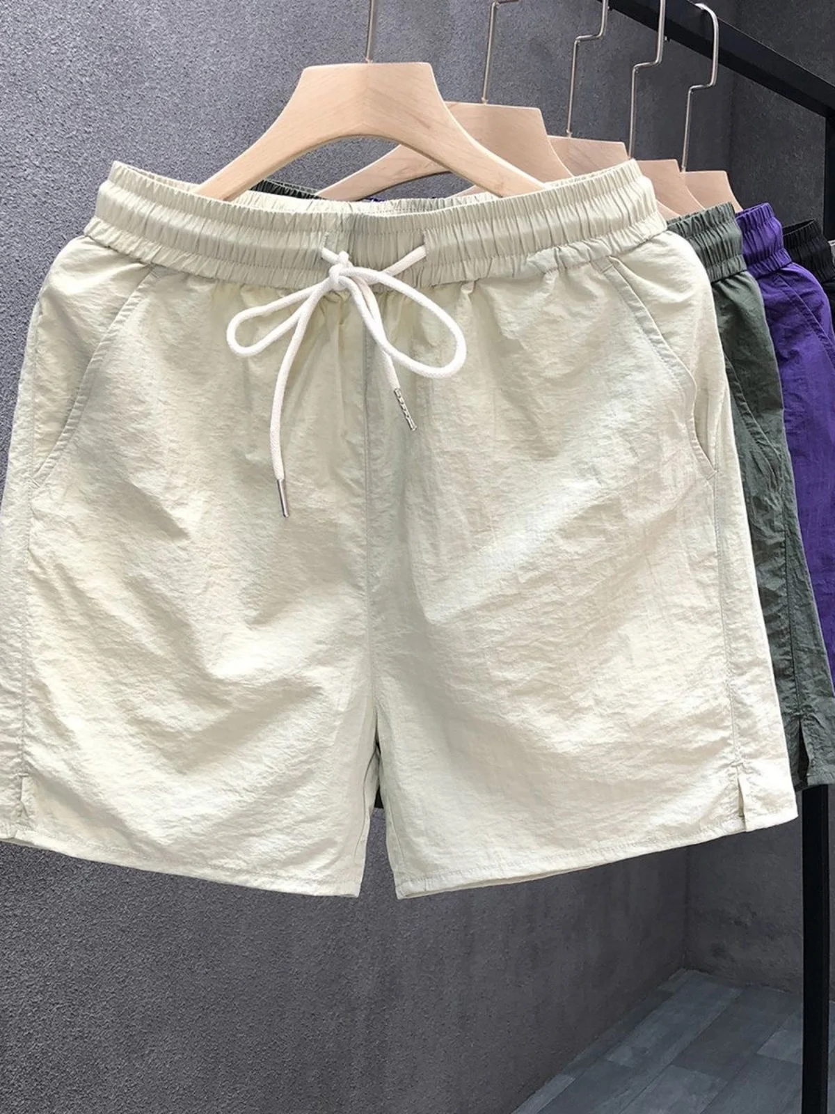 

Qui Dry Ice Silk Thin Summer orts Men's Casual Tee-quarter Length Breathable Comfortable Elastic Waist Youth Faion