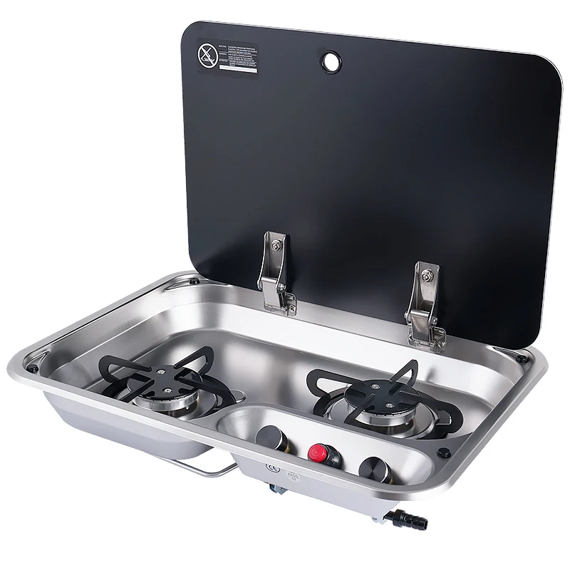 

Angled Layout 2 Burner Stainless Steel RV Gas Stove Built-in Camper Cooktop for Van Caravan Motorhome Kitchen