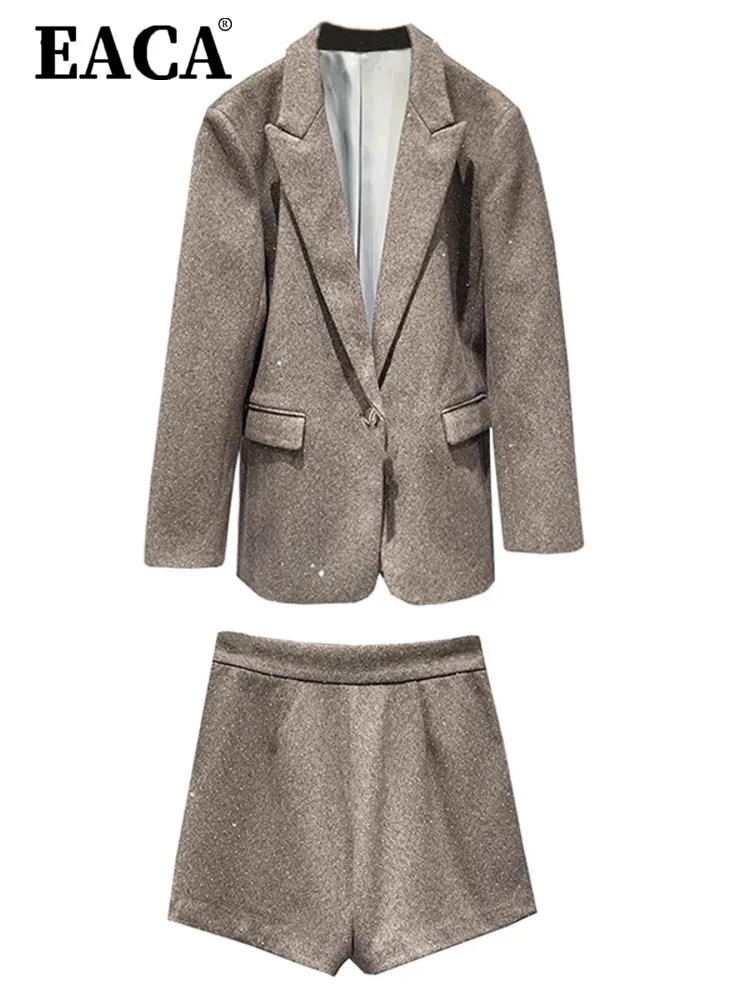 French S Home 2024 Otoño/Invierno nuevo traje de diamantes de agua para mujer + pantalones cortos de pierna ancha conjunto informal con patrón de palabras para mujer