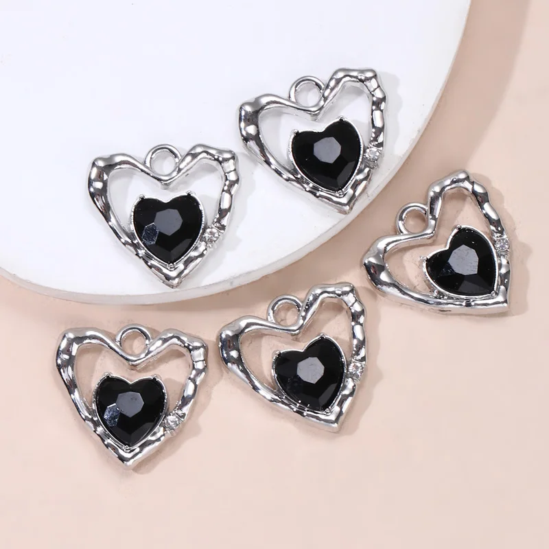5pcs New Fashion Heart Cherry Cross Enamel Charms Y2K Style Dark Gothic Pendants For Making Handmade DIY Findings Jewelry