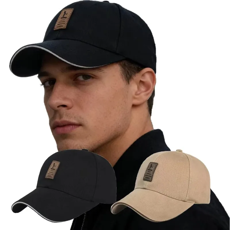 Baseball Cap PU Leather Patch Badge Curved Brim Dad Hat Strap Casual Outdoor Sun Protection Peaked Cap For Daily Sports Travel