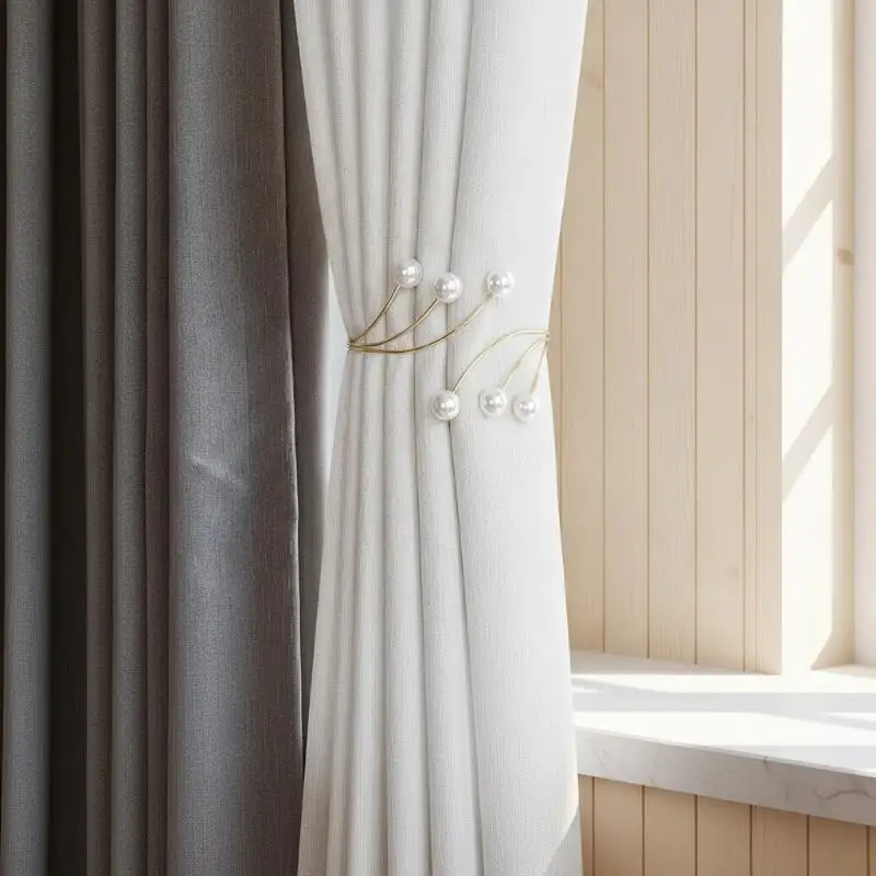 2 Pcs Pearl Alloy Curtain Clips: No Drill Holiday Tiebacks Snap On Holders Sheer Festive