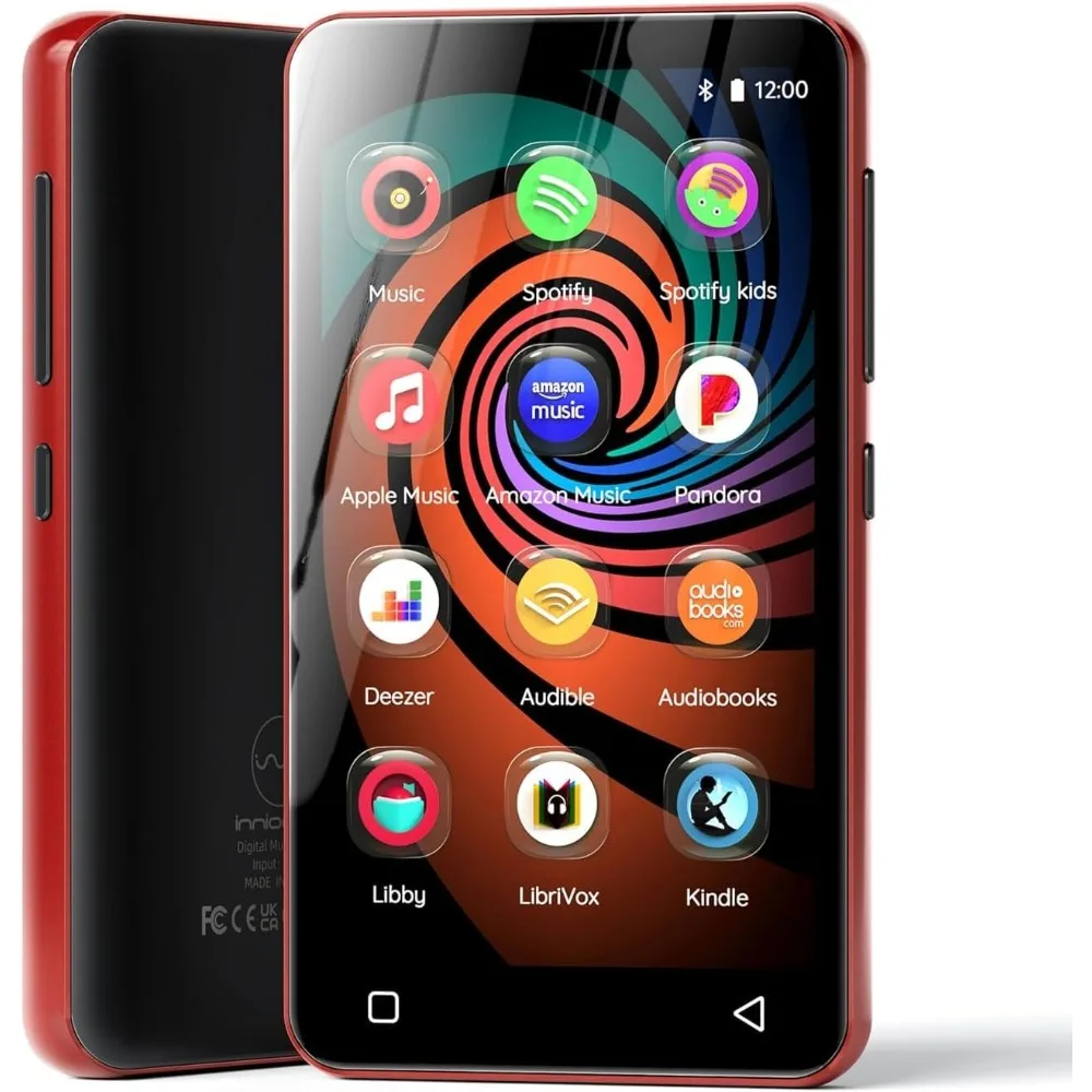 

4-дюймовый MP3-плеер с сенсорным экраном, Bluetooth, Wi-Fi, Android, поддержка Spotify, Pandora, Audible, Libby