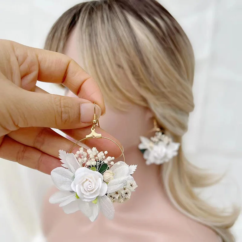 Pendientes de flores secas Vintage para novia, accesorios de boda