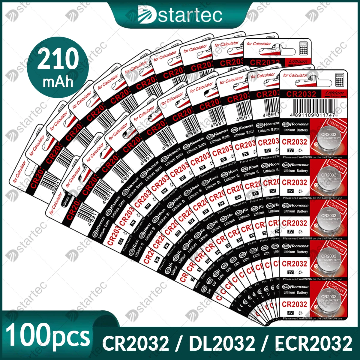 100PCS CR 3 Volt Watch Button Cell, CR2032 3V Lithium Battery DL2032 ECR2032 BR2032 5004LC 2032 210mAh Coin Cell; Exp. date 2032