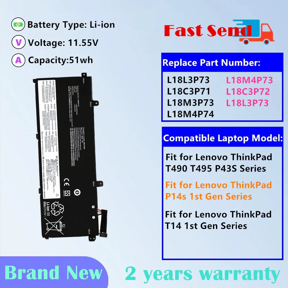 

L18C3P72 Laptop Battery for Lenovo ThinkPad T490 T495 P43S P14s T14 1st Gen Series L18L3P73 L18M4P74 L18M4P73 L18C3P71 L18M3P73